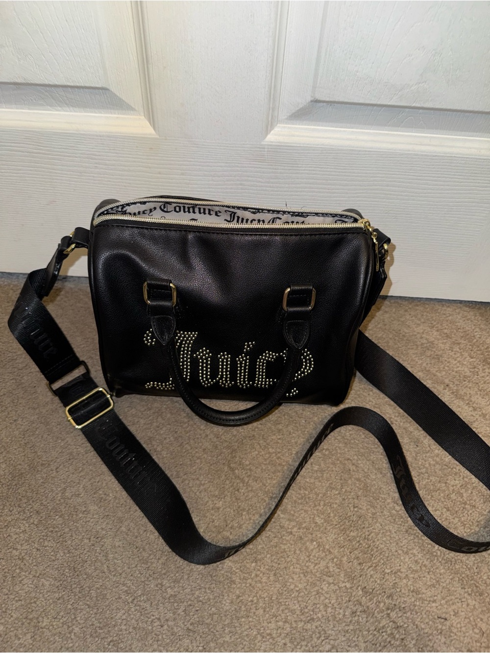 Juicy Couture Black Studded Logo Crossbody Satchel